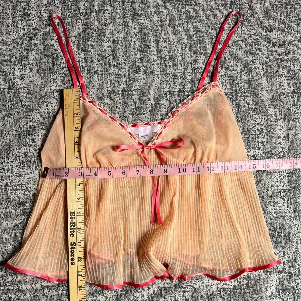 Victoria's Secret Sheer y2k Pleated Babydoll Cami Top‎ Peach Pink Lace Bow Small - Picture 2 of 4